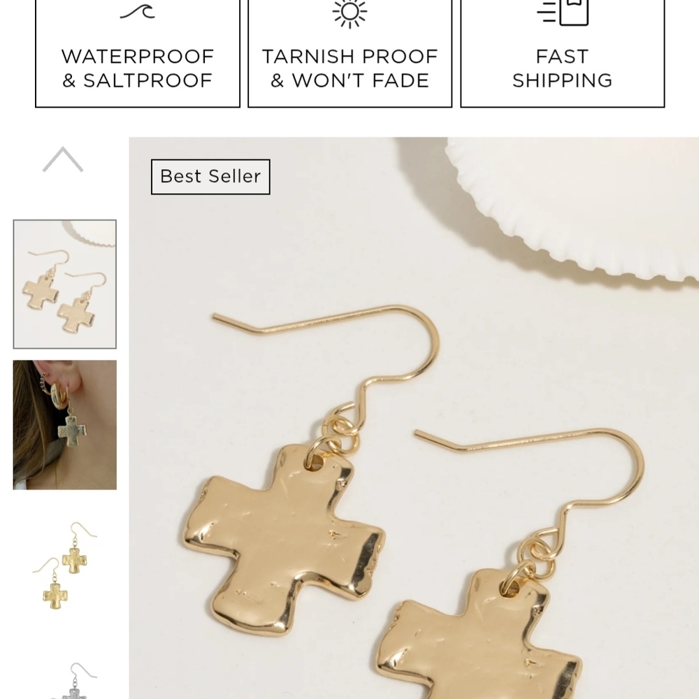 Gold Cross Dangle Earrings